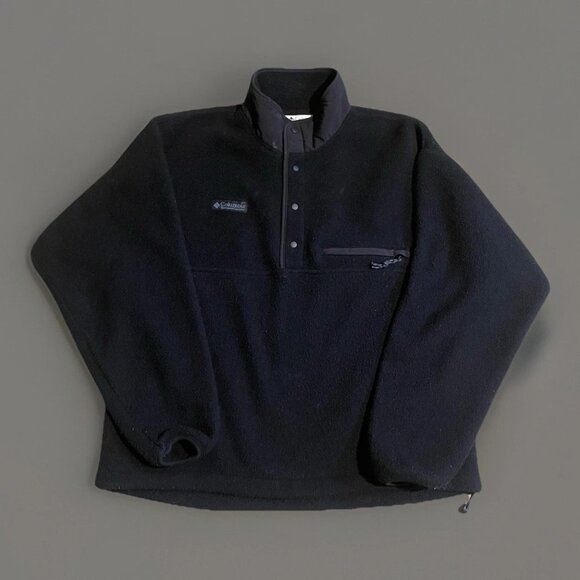 VTG 80s Columbia Quarter Snap T Pullover Mens Large Black Fleece Hoodie USA Made - Picture 1 of 8
